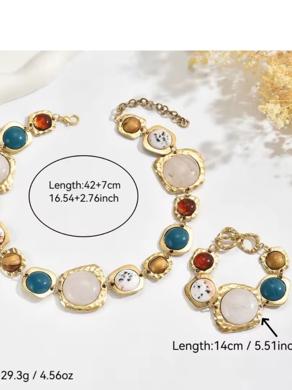 Gold Mosaic Multicolor Stone Necklace & Bracelet Set - Picture 4 of 4